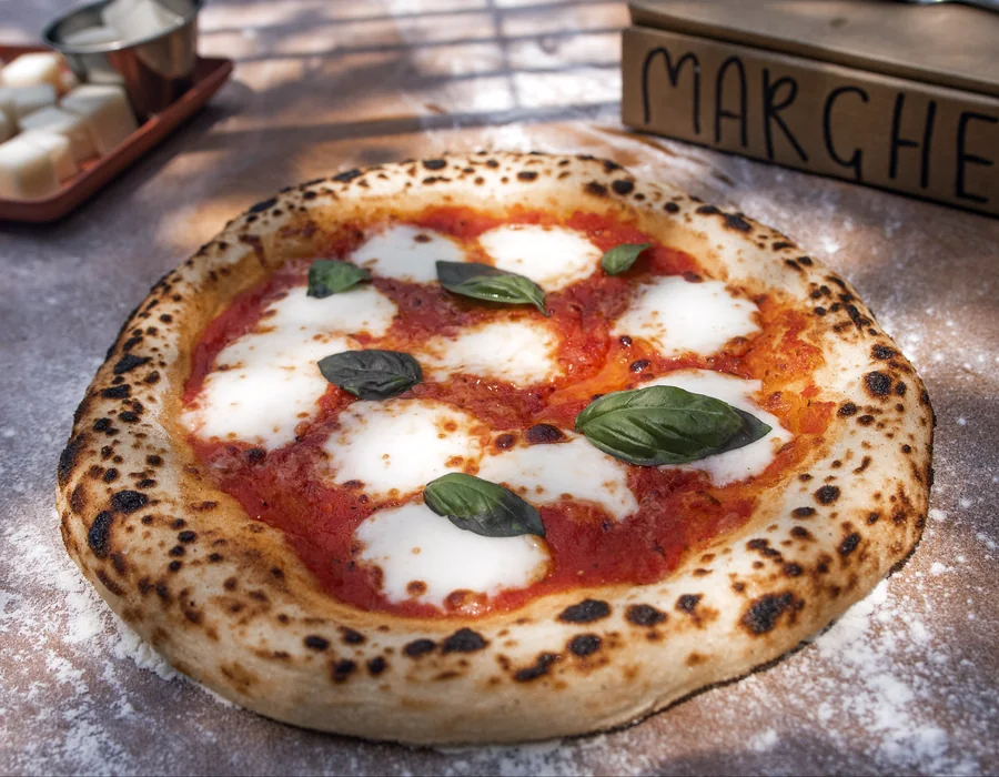 Margherita with a leopard-spotted crust